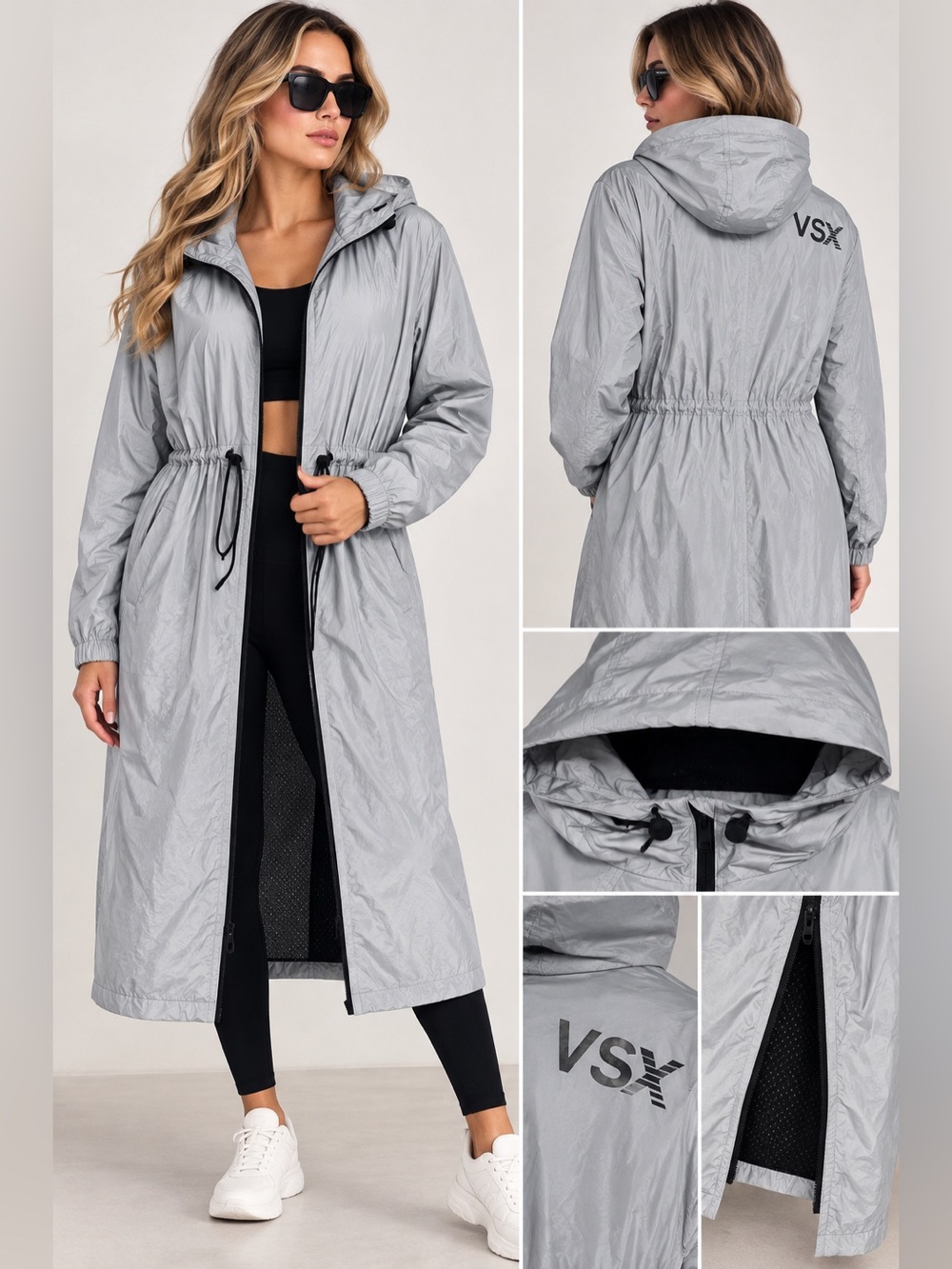 Victoria’s Secret VSX Reflective Convertible Long Hooded Jacket Vest Sz M NWT